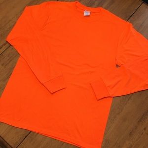 (4) Port and Company safety Orange long sleeve shirt 50/50 medium new with tags